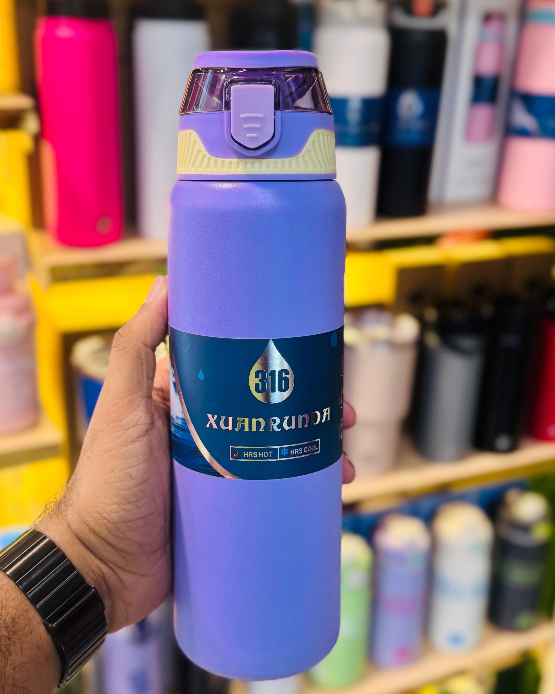 Purple insulated sports bottle SUS 316, 800ml, with push-button lid
