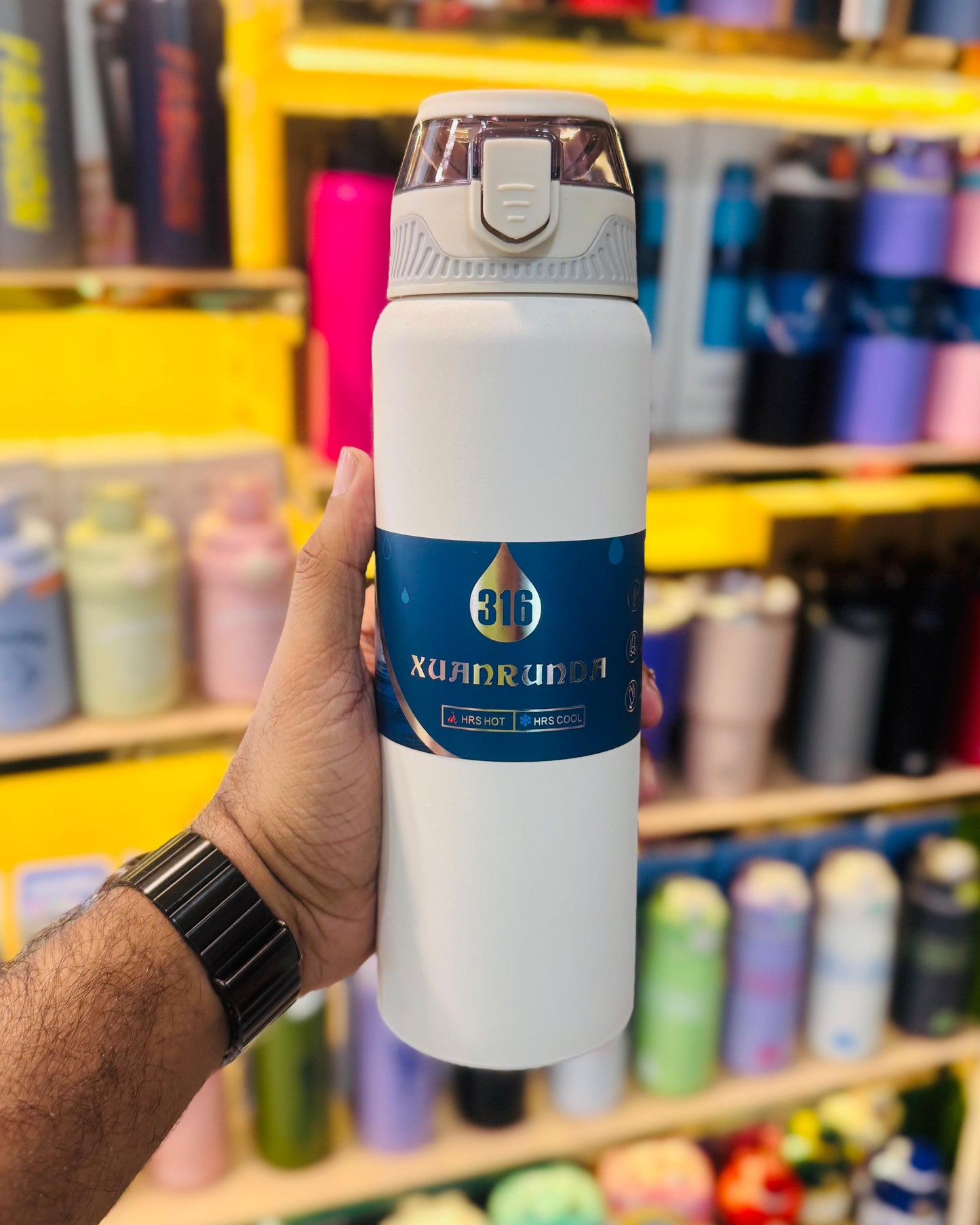 White 800ml double wall stainless steel bottle leakproof design