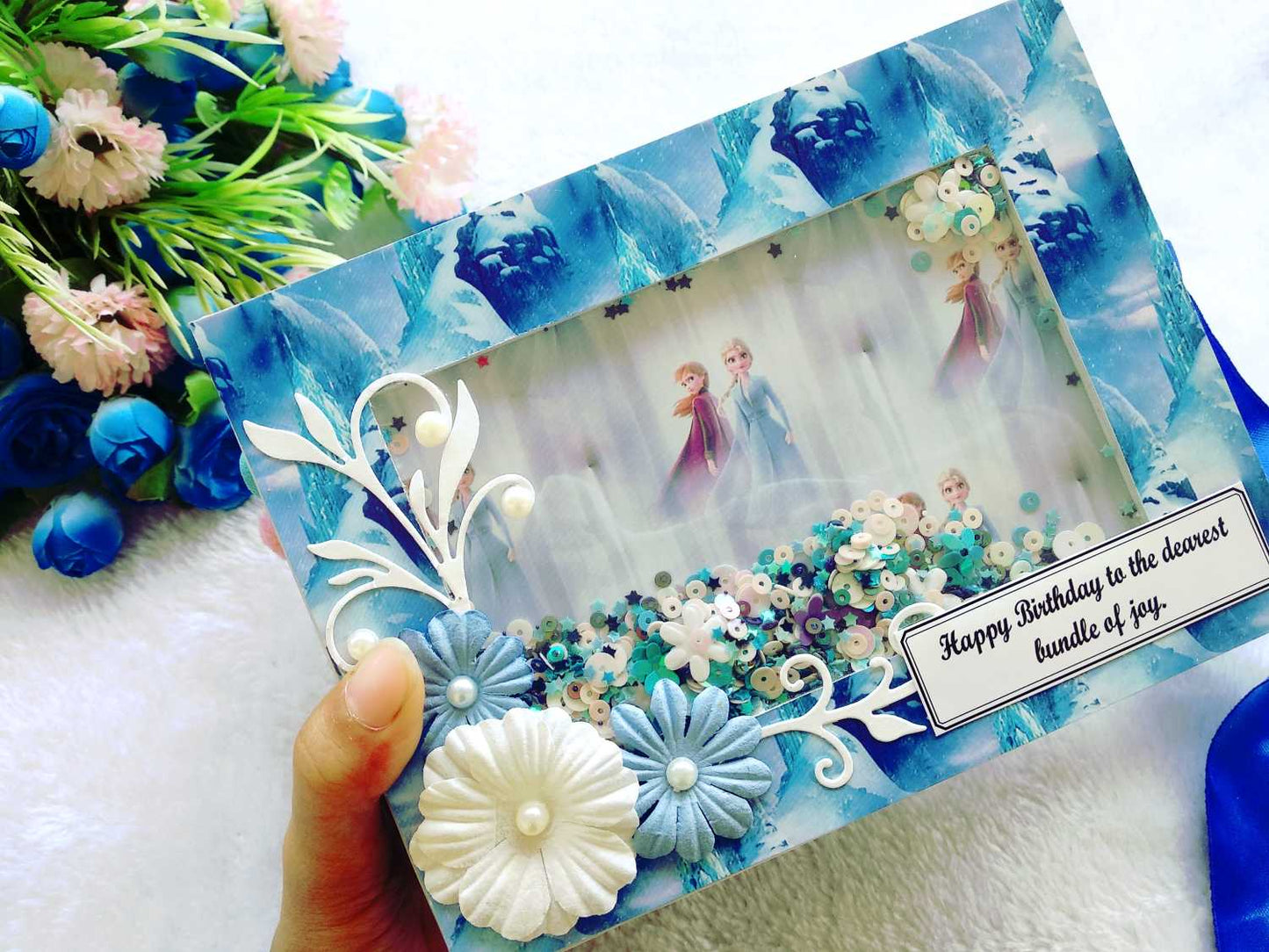 Handmade Frozen-Themed Scrapbook Photo Album with Shaker Cover