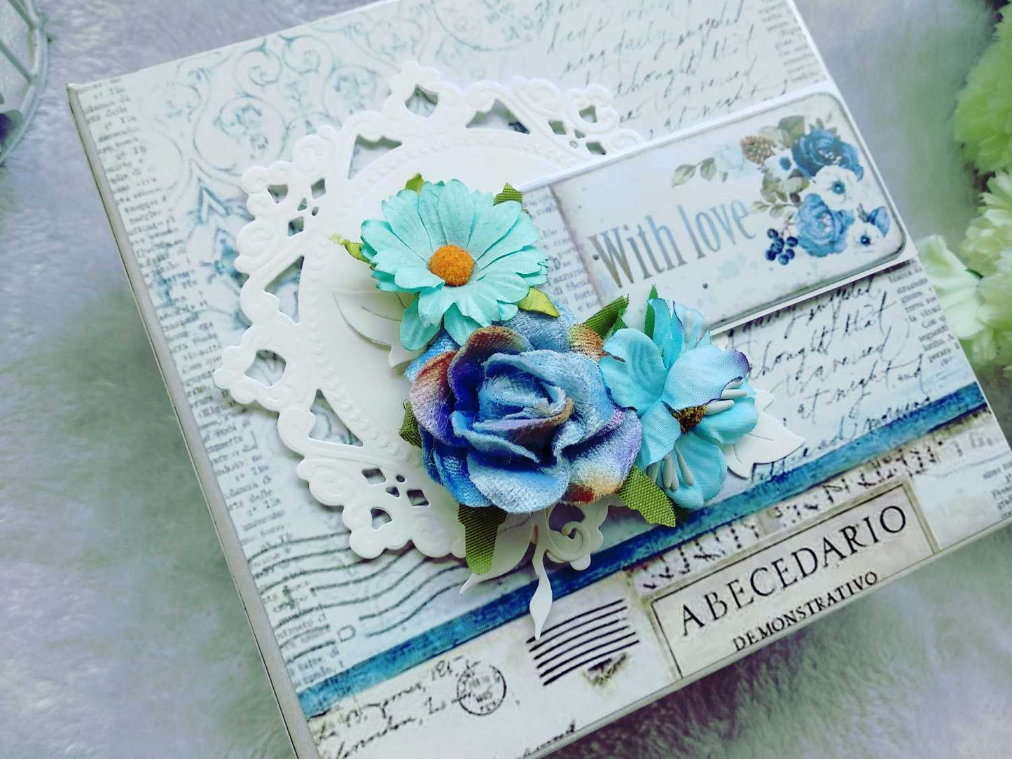 Handmade Vintage Blue Floral Scrapbook Album