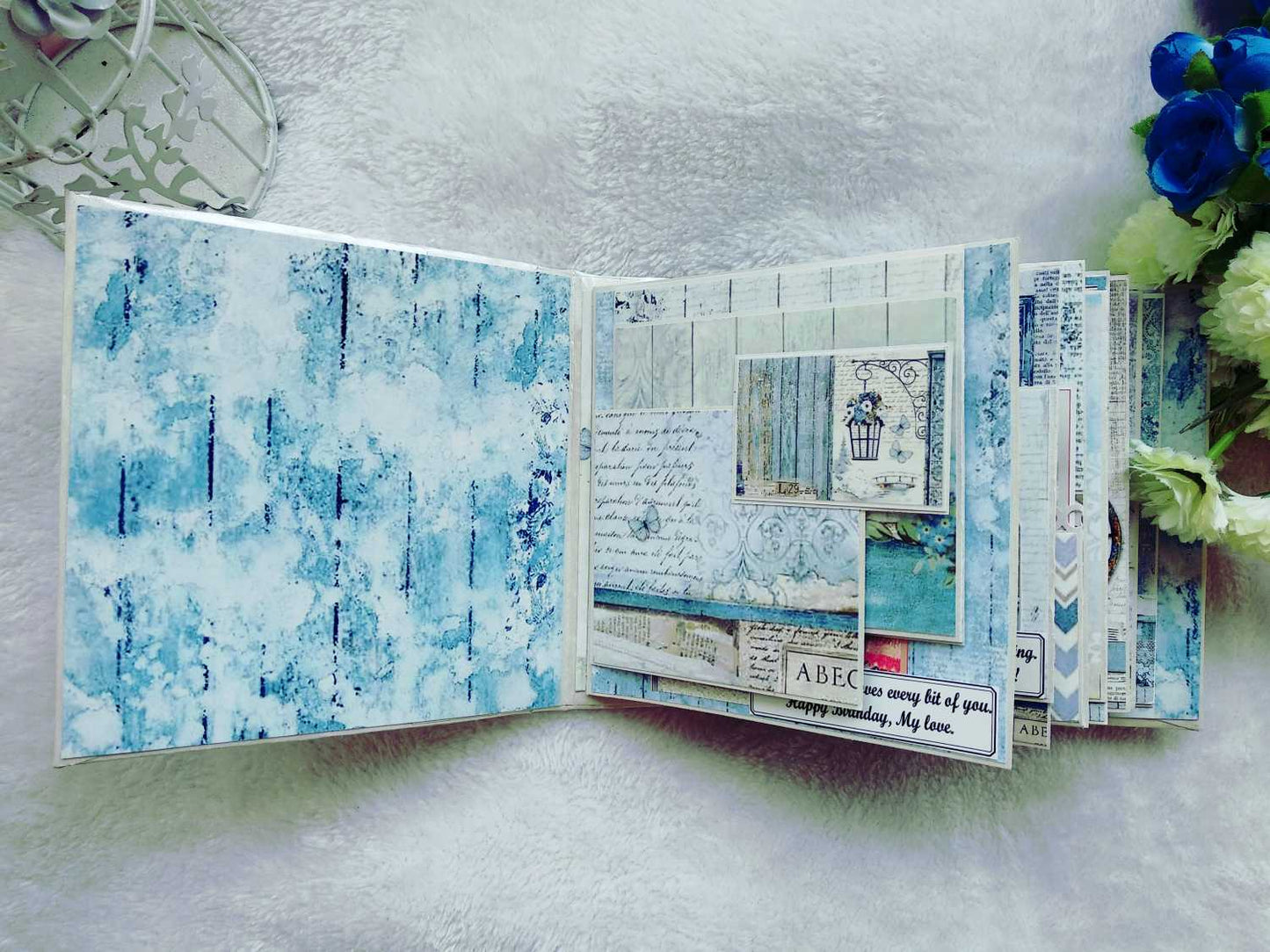 Handmade Vintage Blue Floral Scrapbook Album
