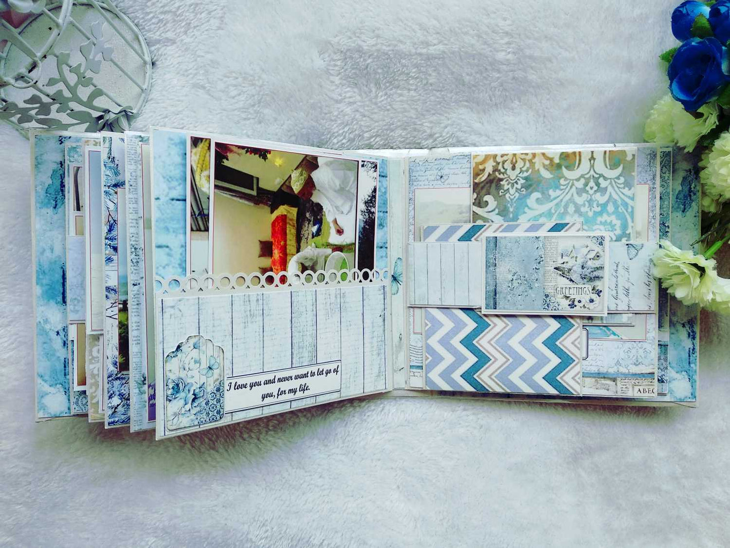 Handmade Vintage Blue Floral Scrapbook Album