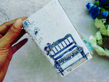Handmade Vintage Blue Floral Scrapbook Album with Shaker Cover