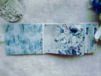 Handmade Vintage Blue Floral Scrapbook Album with Shaker Cover