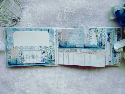 Handmade Vintage Blue Floral Scrapbook Album with Shaker Cover