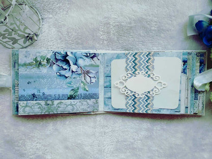 Handmade Vintage Blue Floral Scrapbook Album with Shaker Cover
