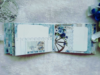 Handmade Vintage Blue Floral Scrapbook Album with Shaker Cover
