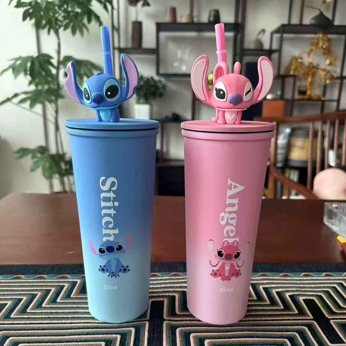 Angel & Stitch cartoon collectible tumblers 710ml, steel, double wall, pink, blue