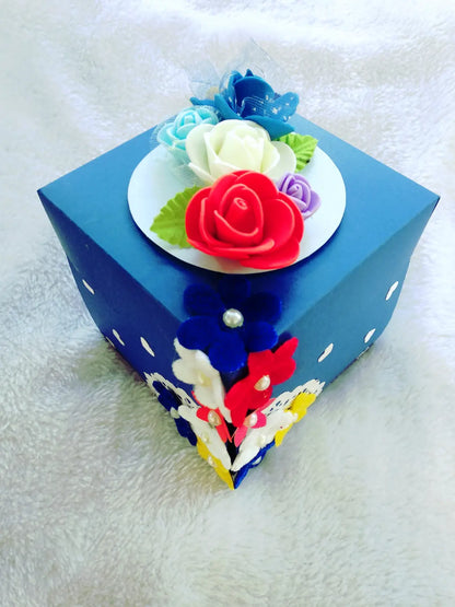 Handmade Blue Floral Explosion Box with Dairy Milk Chocolates & Photo Inserts