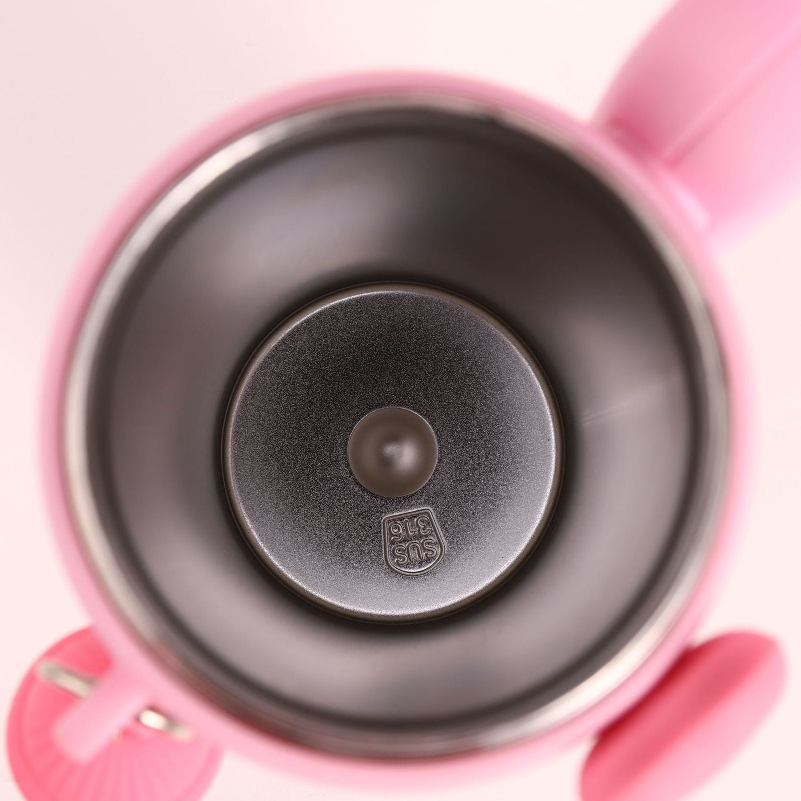 Interior view of pink Capy Bara insulated tumbler showing food-grade SUS 316 stainless steel