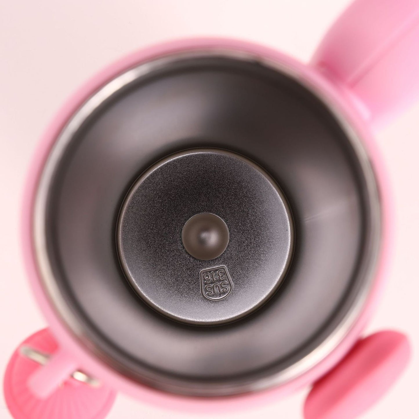 Interior view of pink Capy Bara insulated tumbler showing food-grade SUS 316 stainless steel