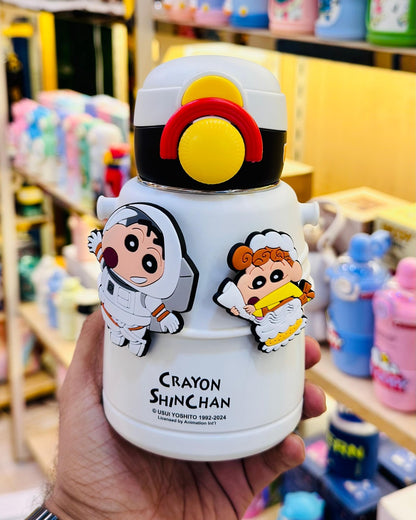Crayon Shinchan astronaut edition insulated bottle 600ml with dual mouth and white finish
