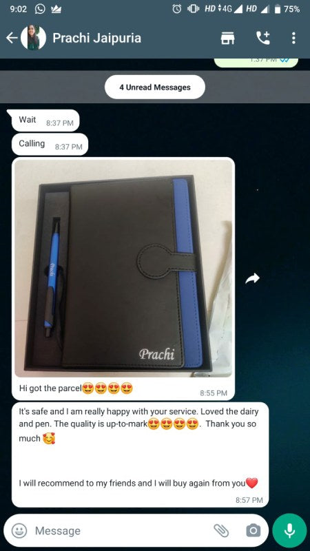 customer testimonial for personalised dairy and pen