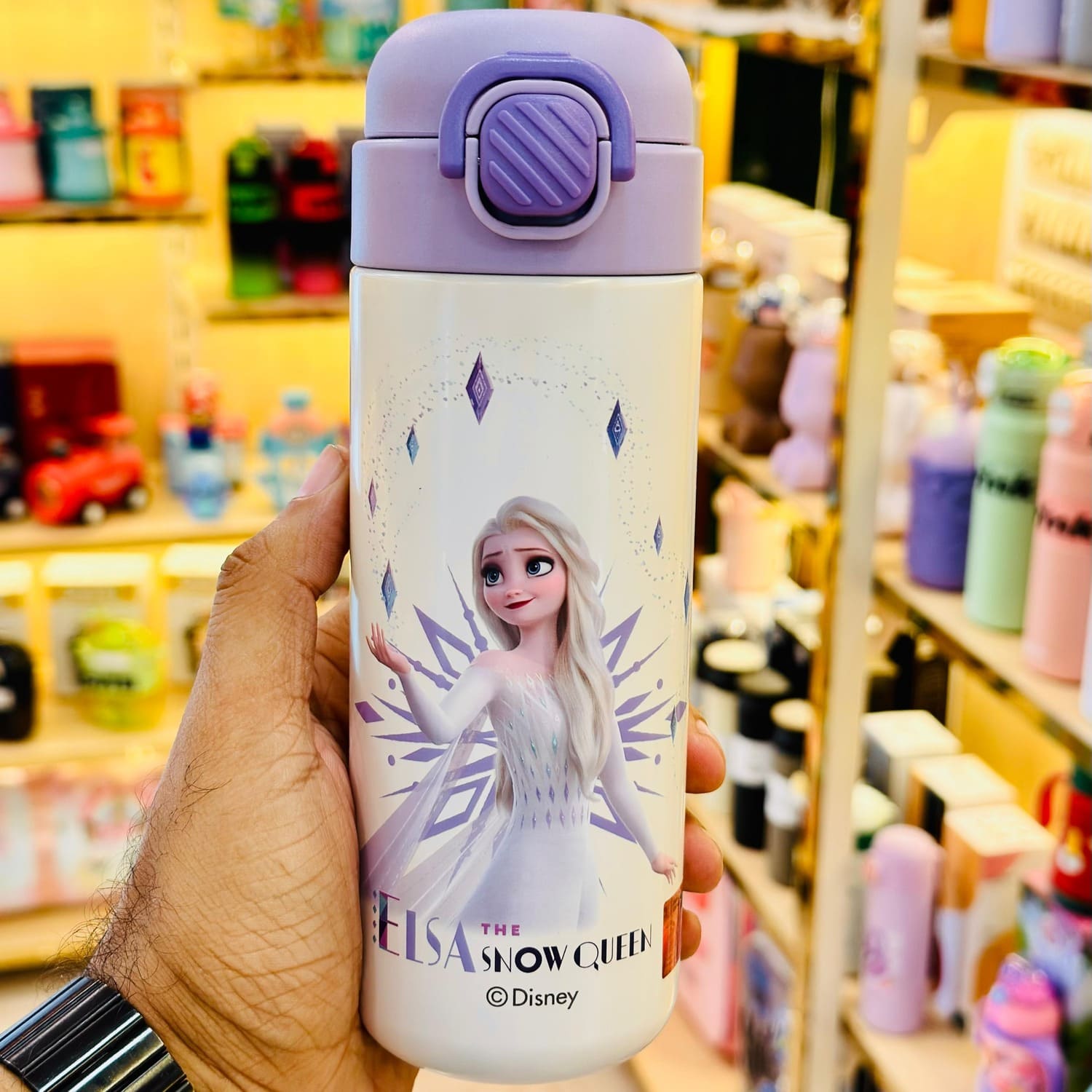 Disney Elsa The Snow Queen insulated kids bottle 500ml with purple flip lid