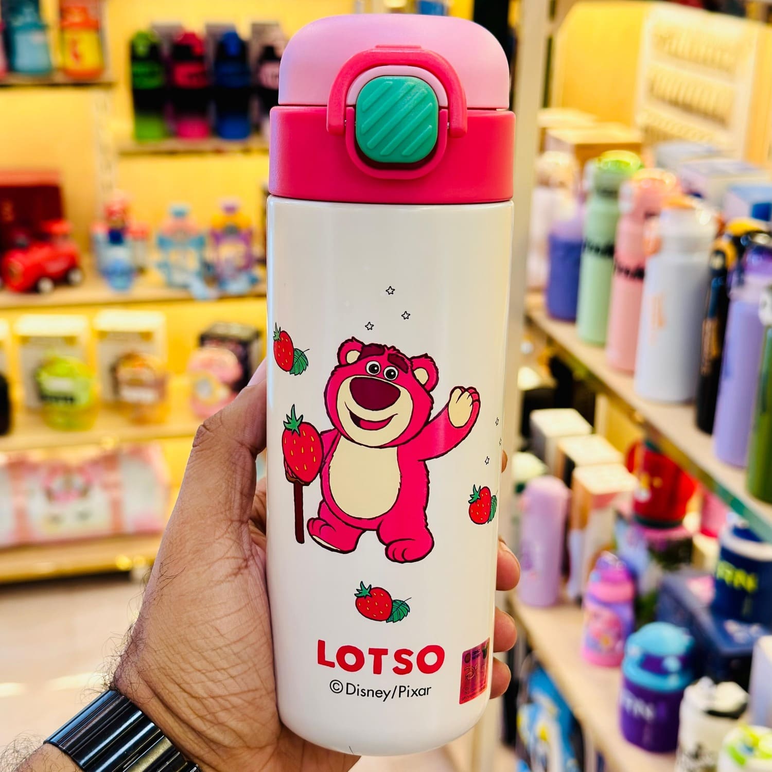 Disney Lotso double-wall stainless steel bottle 500ml in pink, for hot and cold drinks