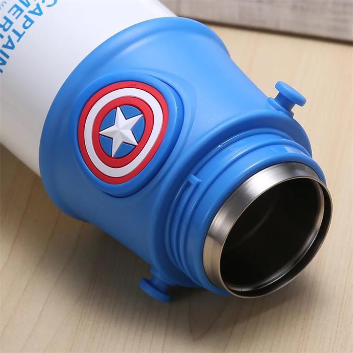 Interior view of Captain America Disney insulated sipper bottle showing stainless steel
