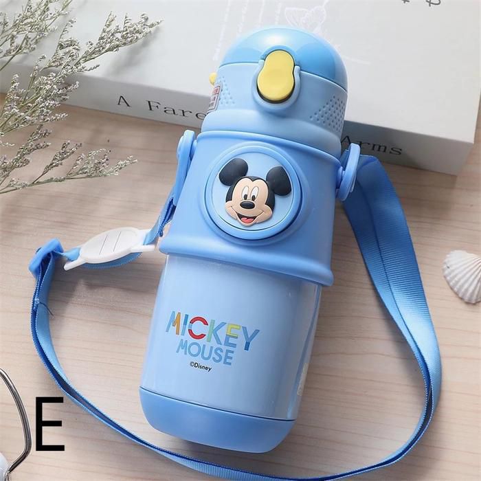 Blue Original Disney Mickey Mouse stainless steel sipper bottle with adjustable strap