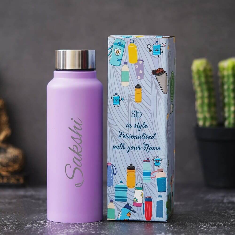 personalized steel water bottle with name 750ml lavender