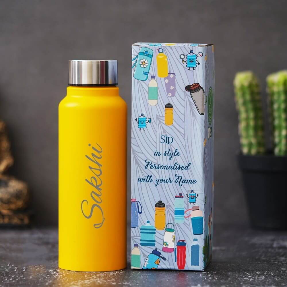 classic steel name water bottle yellow color 750ml