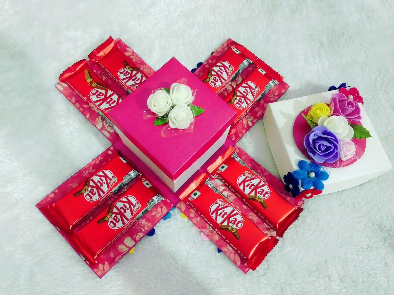 Handmade Pink Proposal Explosion Box with Ring Holder & KitKat Chocolates | 2-Layer Gift Box