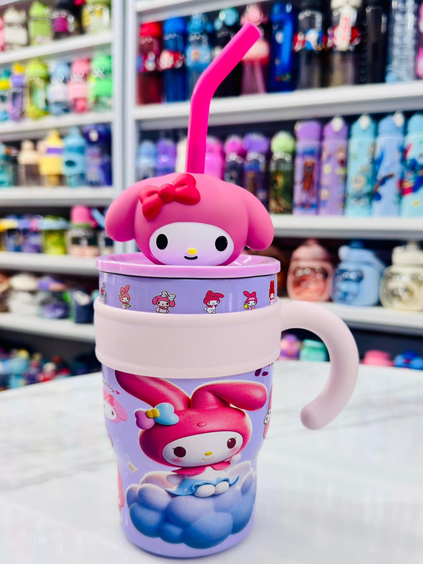 Melody print insulated tumbler 650ml with premium steel straw and ergonomic handle