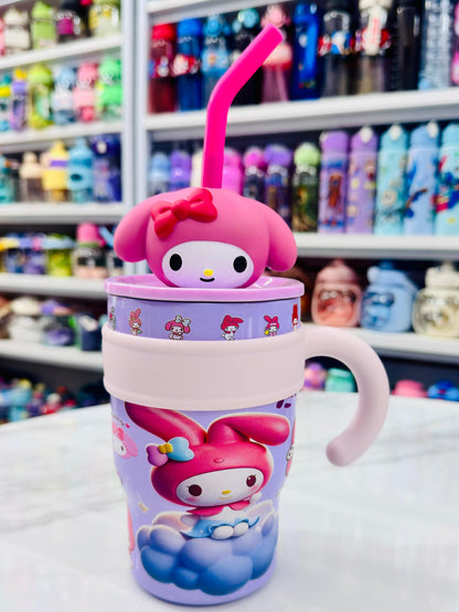 Melody print insulated tumbler 650ml with premium steel straw and ergonomic handle