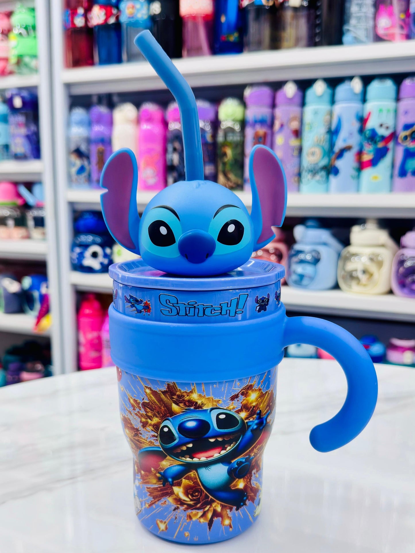 Stitch themed premium insulated 650ml tumbler for kids with steel straw and leakproof lid
