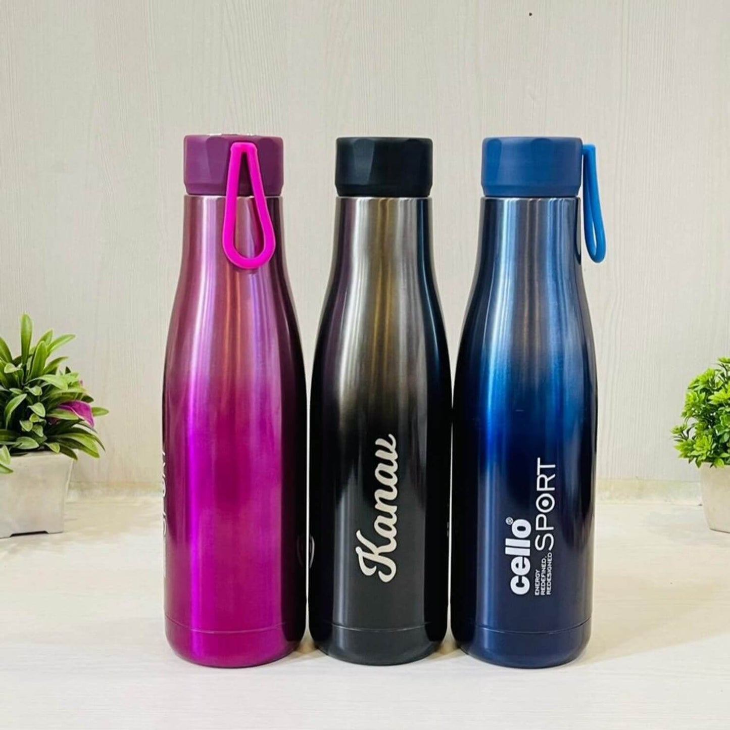 Pink Black Blue Cello Original Premium water bottle with personalisation
