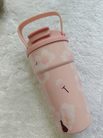 Aesthetic Floral Insulated Coffee Tumbler with Handle – 500ml Stainless Steel
