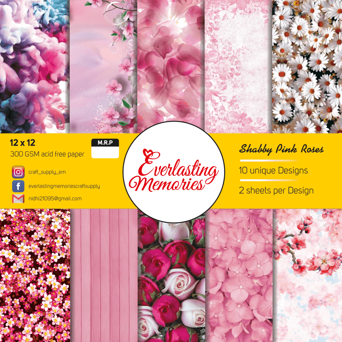 Buy scrapbook papers | Shabby Pink roses paper pack 12×12 | Everlasting Memories | craft supply