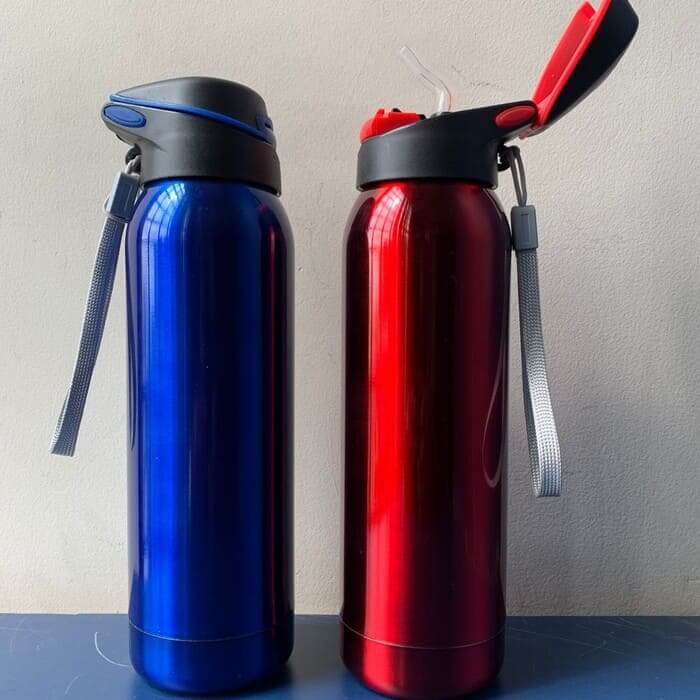 hot and cold Flask sipper bottle blue red stainless steel