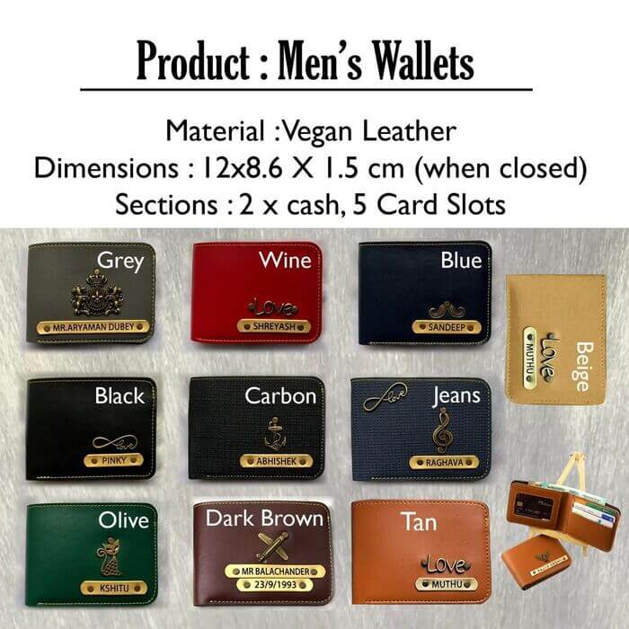 Stylish Personalized Wallet For Men with Name and Charm