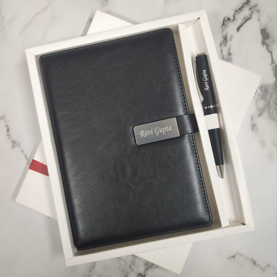 Black Color Personalised Notebook with matching Pen by Everlasting Memories