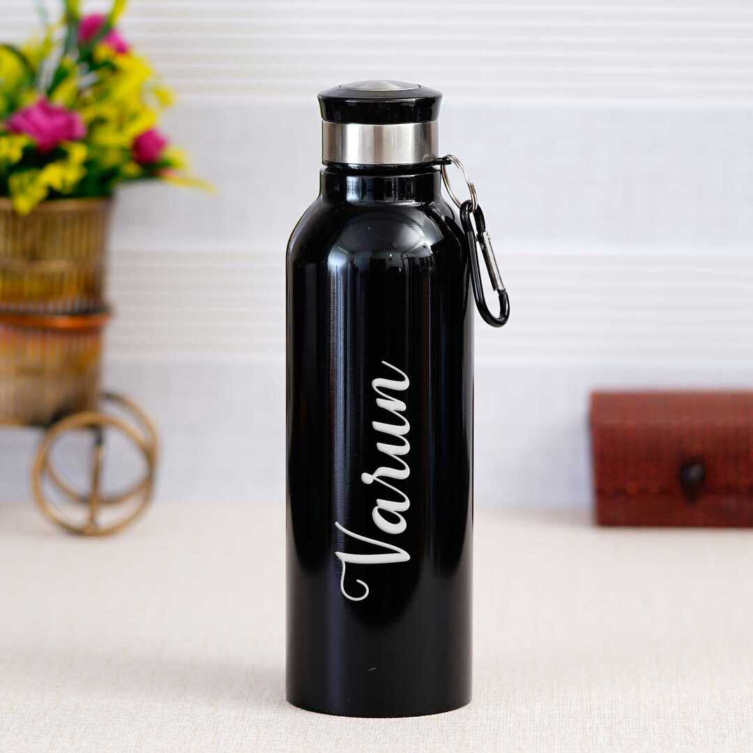 Personalized steel black name water bottle 750ml