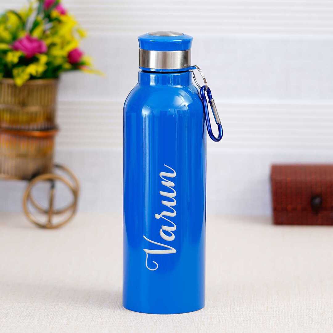 personalized blue steel name water bottle 750ml