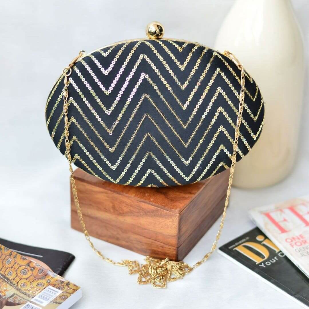 Black Sequence Clutch For Women