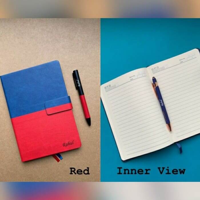 open diary view with pen