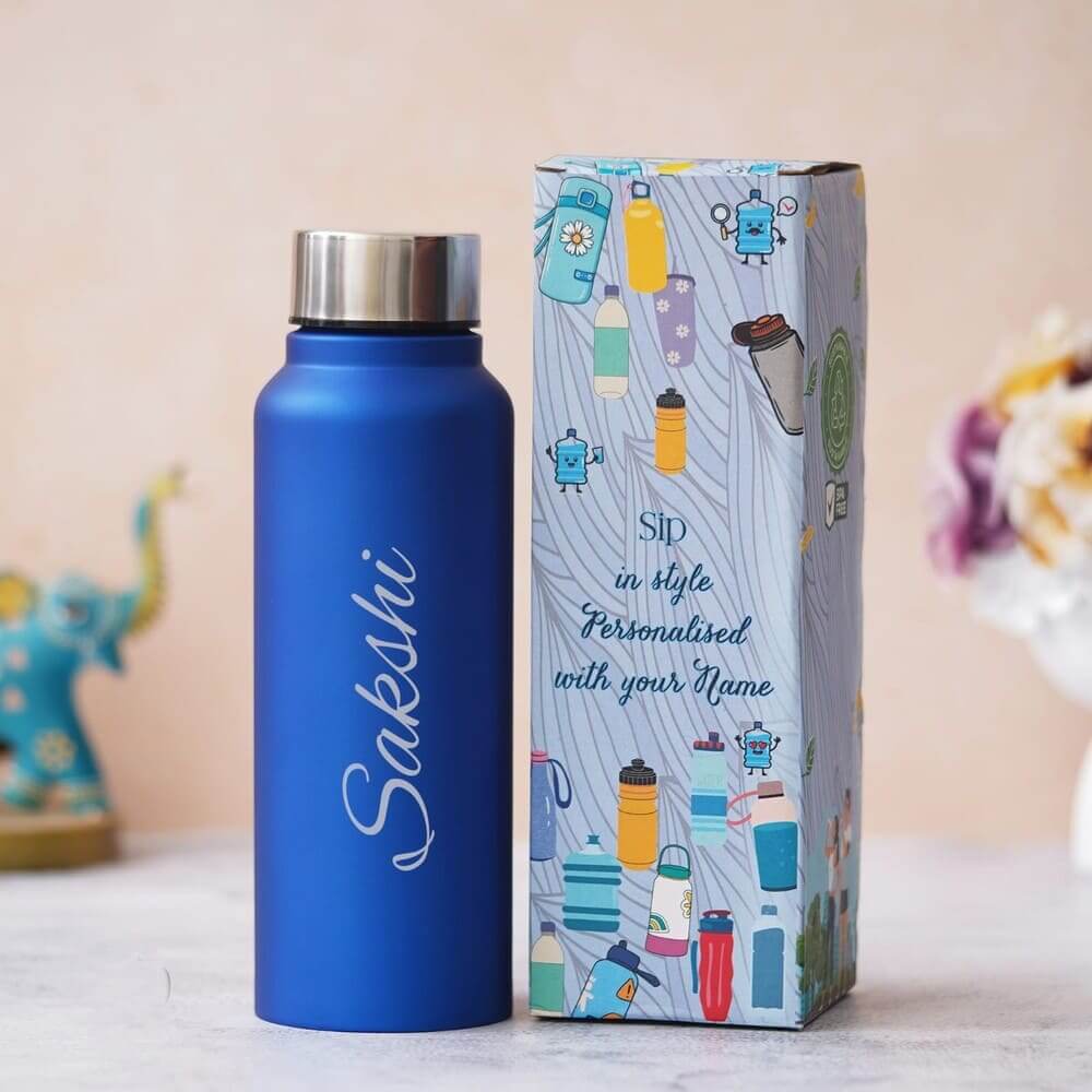 Blue Classic Steel Water Bottle for Birthday Gift 750ml