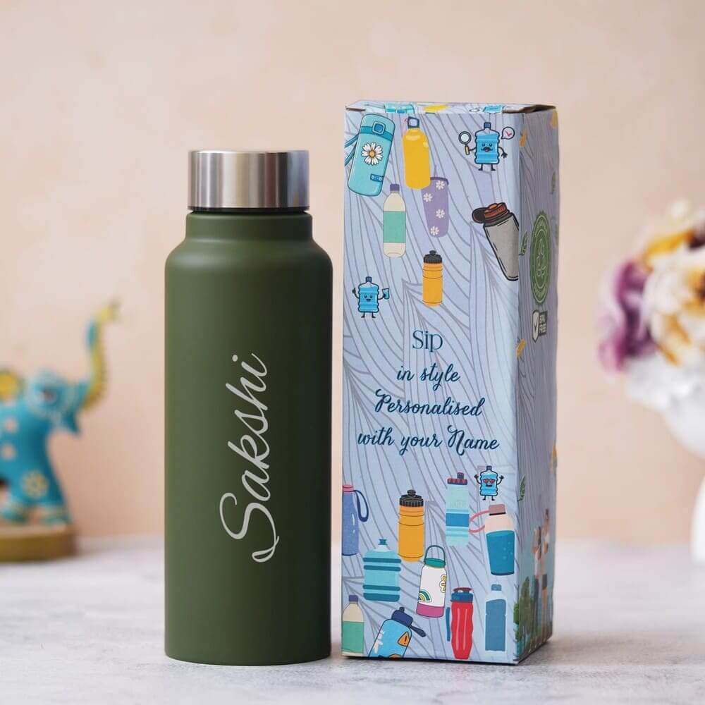 Customized water bottle with name 750ml Olive green color