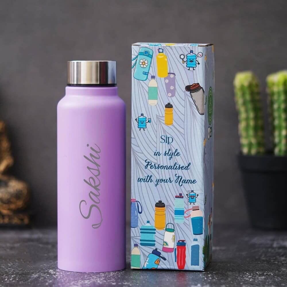 Personalized Steel Water Bottle with Name 750ml Lavender color