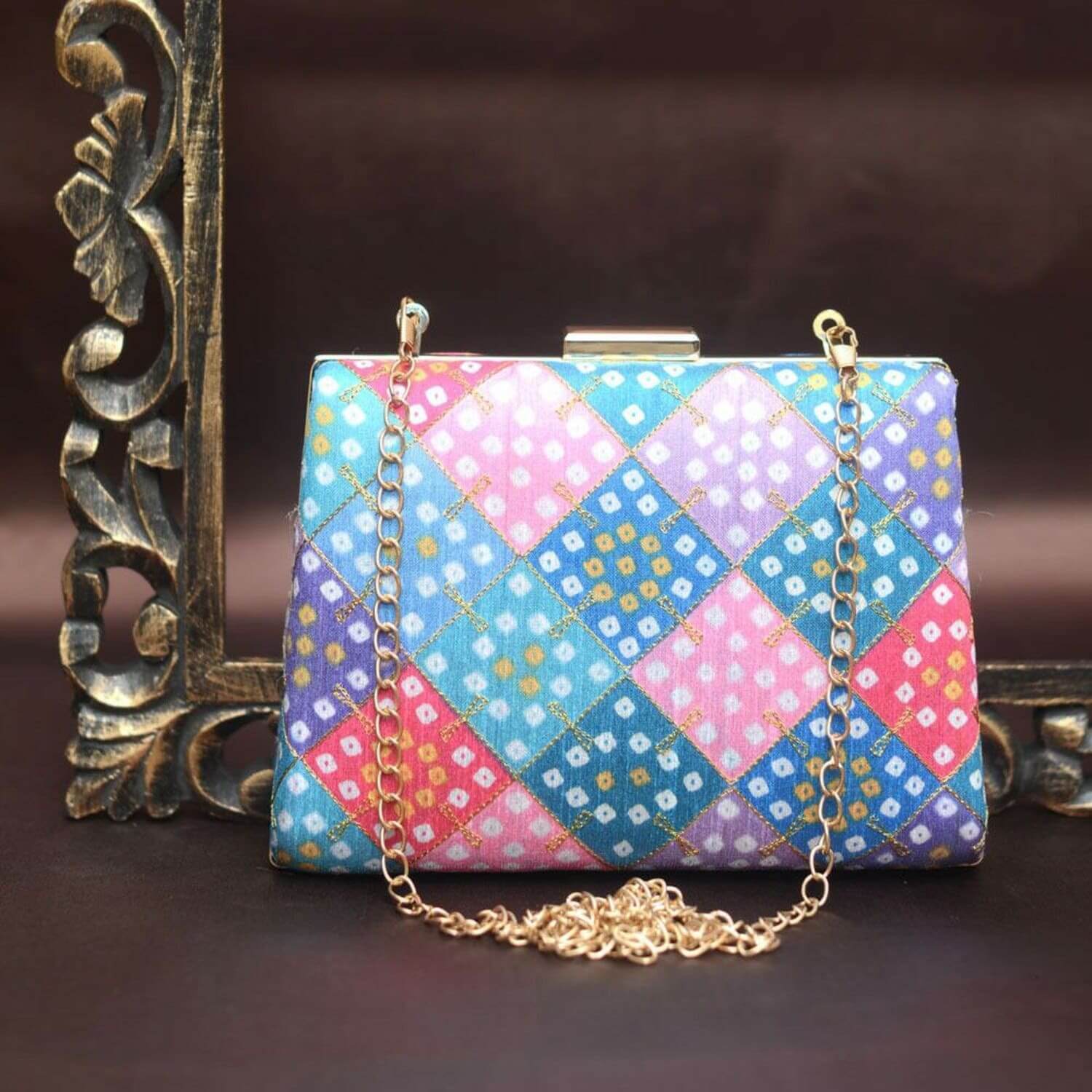 Indian Women’s Multi colored Bandhani Clutches, Assorted Design Sling Bag, Wedding and Birthday Gifts